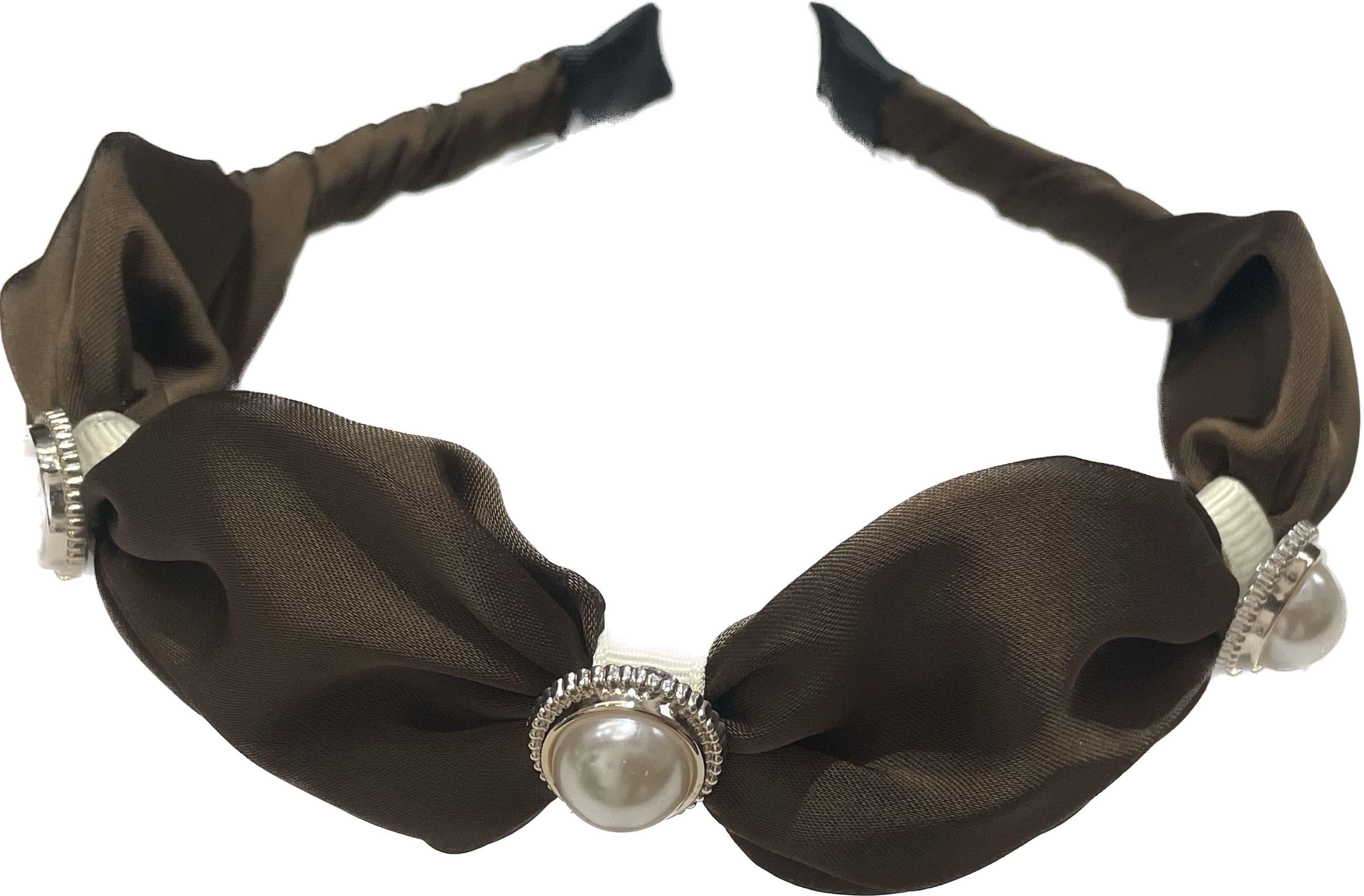 Attached hairband with creases and pearls BLING - brown