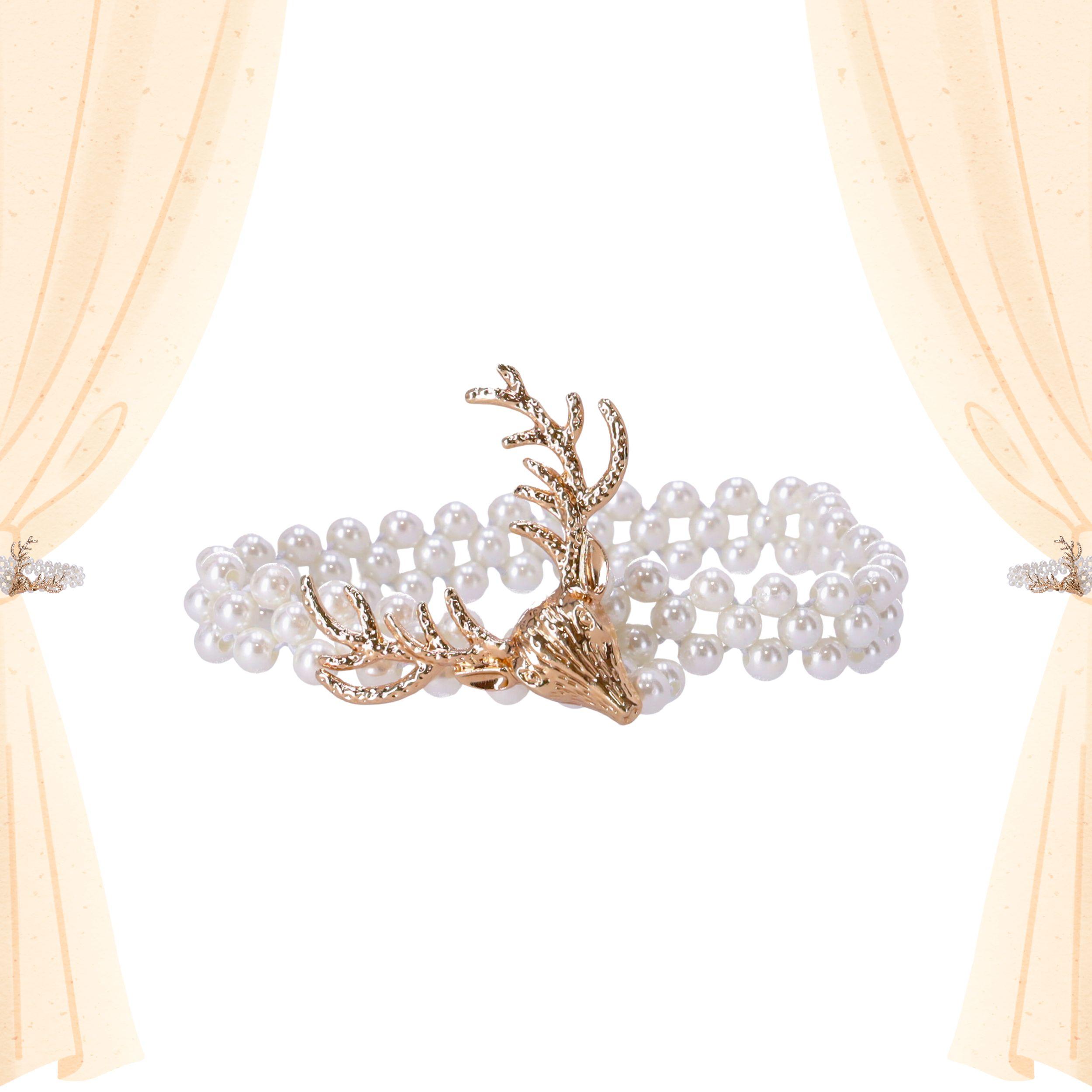 Pearl brace for curtains, curtains with decorative deer