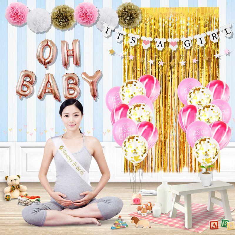Zestaw balonów i rekwizytów na Baby Shower- "IT'S A GIRL"