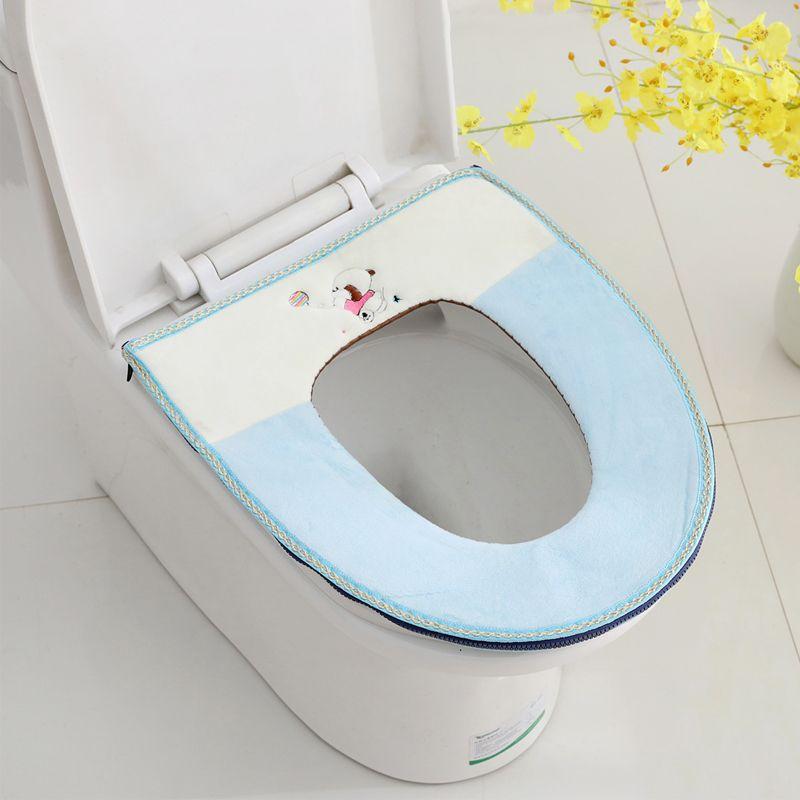 A charming toilet seat cover - white-light blue