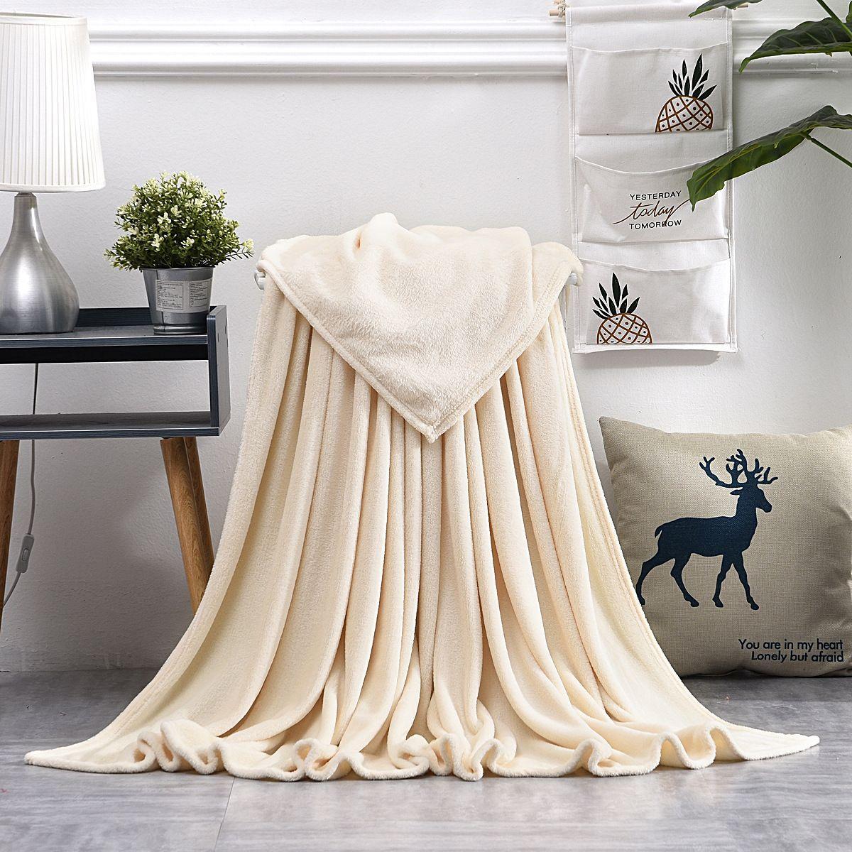 Fleece blanket, bedspread 180x200 cm - beige