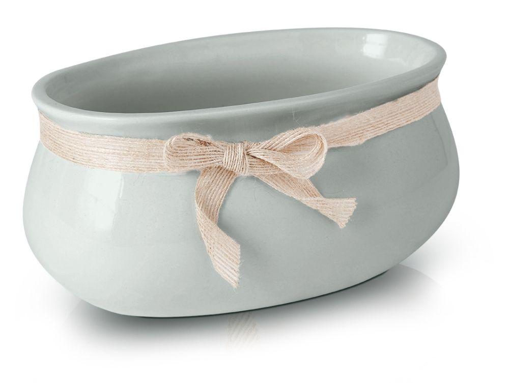 Ceramic pot with a ribbon - gray - LISBON collection