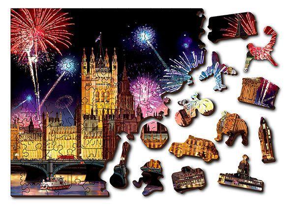 Drewniane Puzzle z figurkami – Londyn nocą rozm. M, 150 elementów