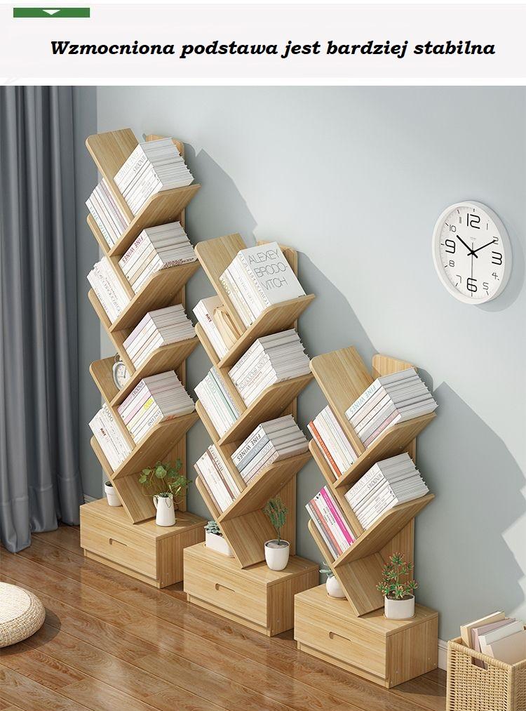 Bookcase, tree-shaped 5-tier bookcase with drawer
