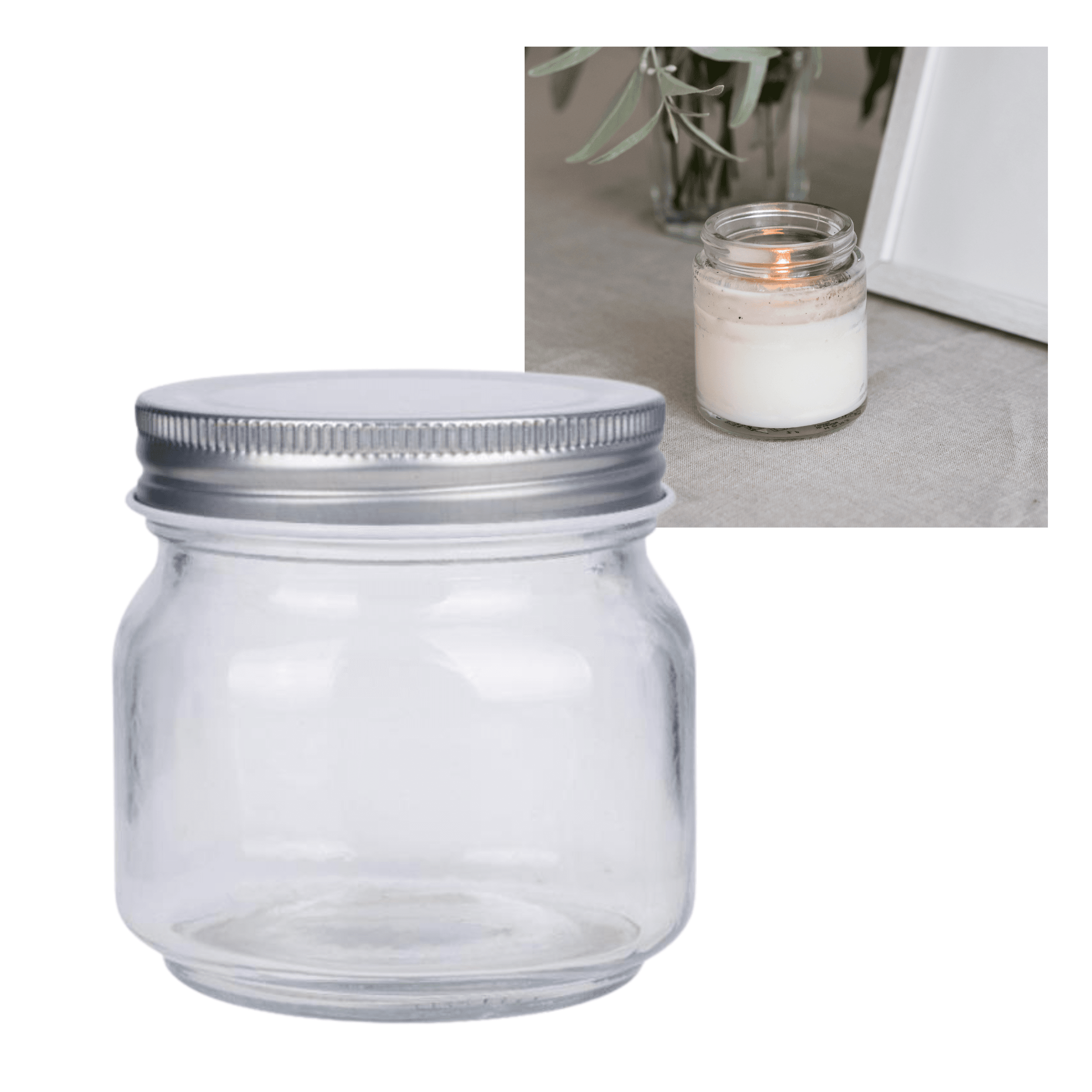 Glass jar for candles with a silver cap 250 ml