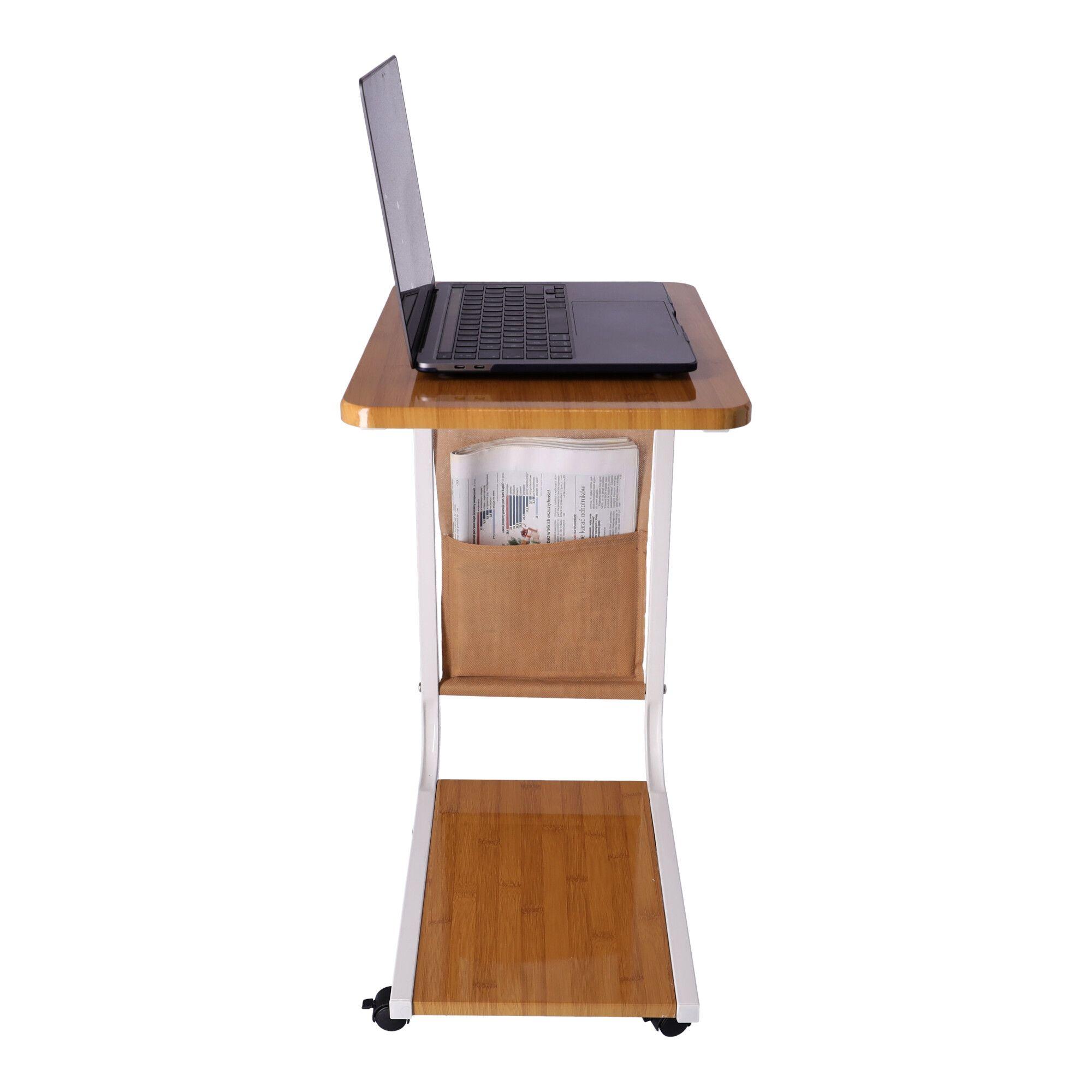 Mobilny stolik kawowy / Stolik kawowy boczny na kółkach - kolor bambusowy