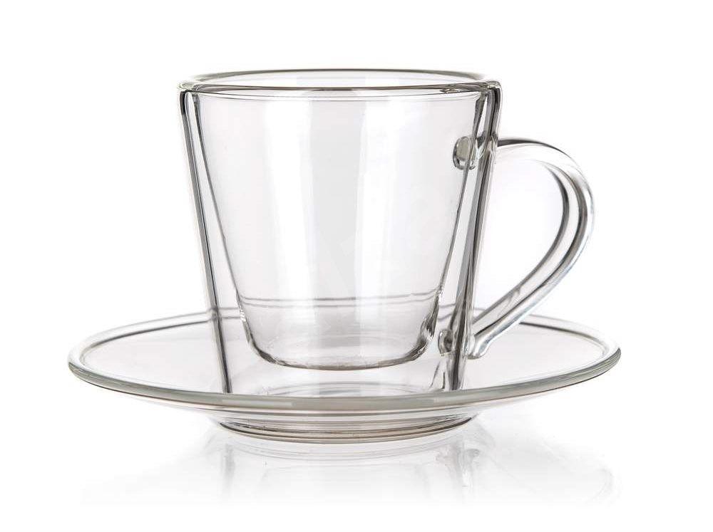 Double-walled cup with a saucer DOBLO 50 ml, conical