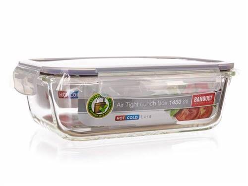 Glass food container Lora 1450ml - maroon lid