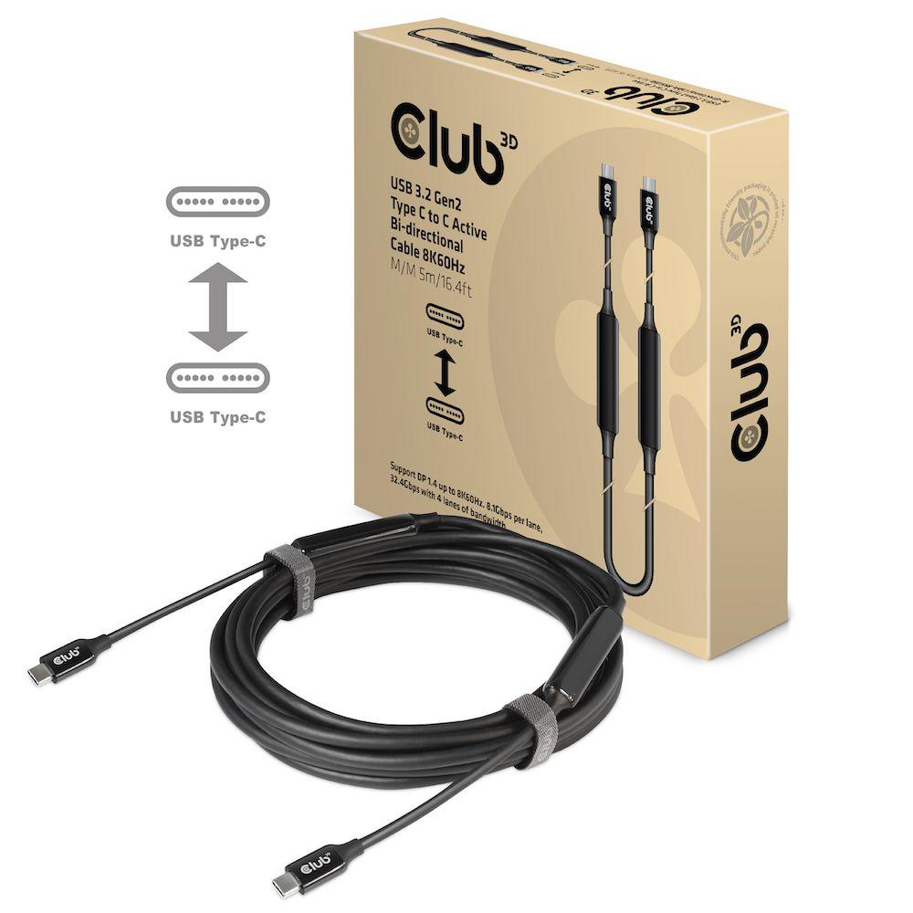 CLUB3D USB 3.2 Gen2 Type C to C Active Bi-directional Cable 8K60Hz M/M 5m/16.4ft