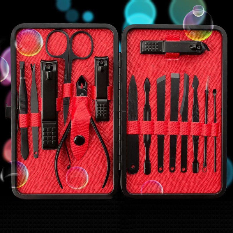 Profesjonalny zestaw narzędzi do manicure i pedicure + etui - czerwono czarny