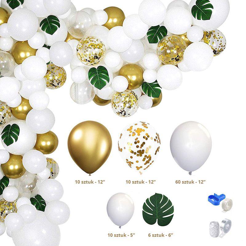 Girlanda balonowa 90 szt – złoto biała + liście
