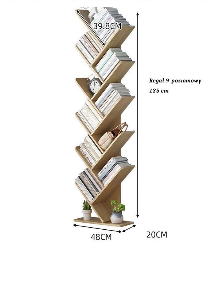 Biblioteczka, regał na książki w kształcie drzewa 9-poziomowy
