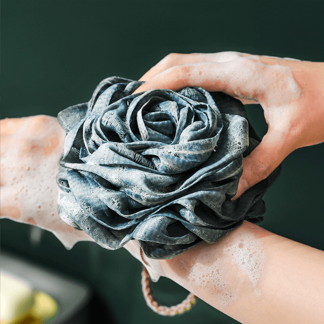 Washcloth, rose-shaped bath sponge - dark blue
