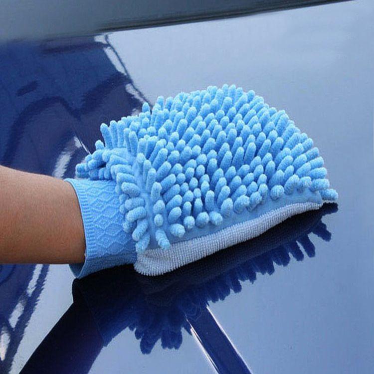 A microfiber glove for washing a car - blue