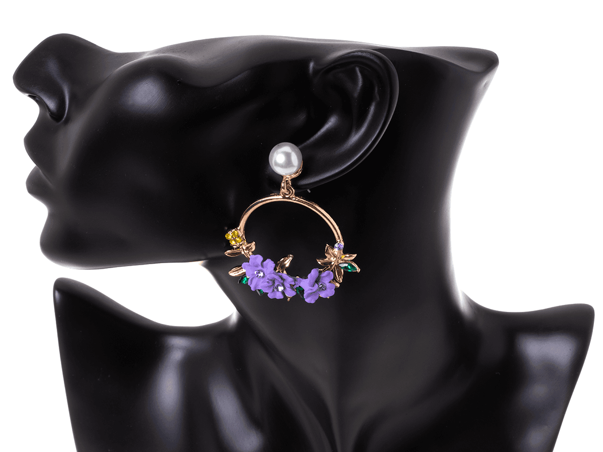 Earrings Flower hanging on wheels - purple
