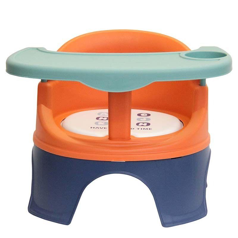 Przenośne krzesełko dla dziecka do karmienia i zabawy - pomarańczowo granatowe