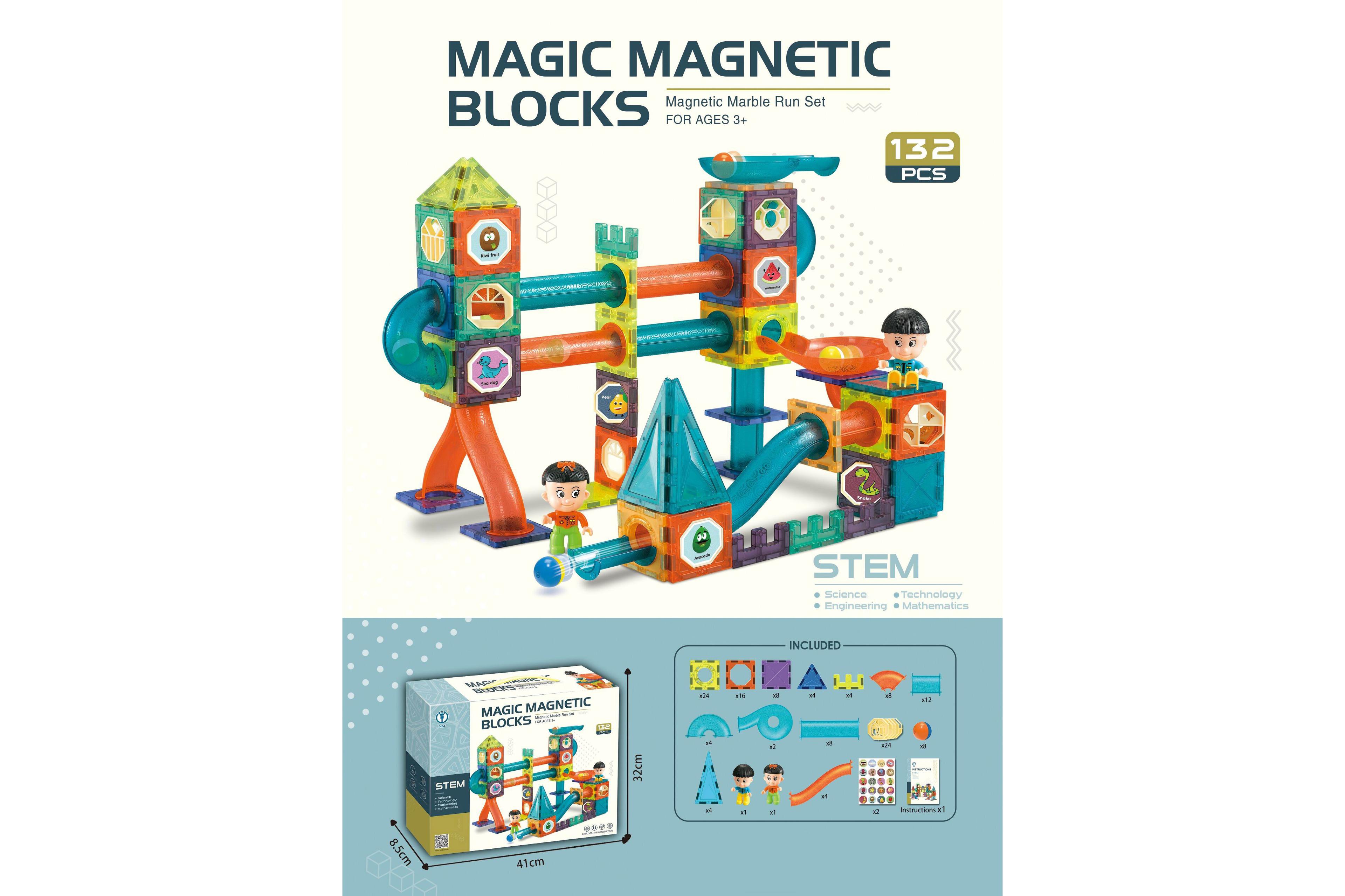 Magnetic building blocks - Tracks - Set of 132 pieces