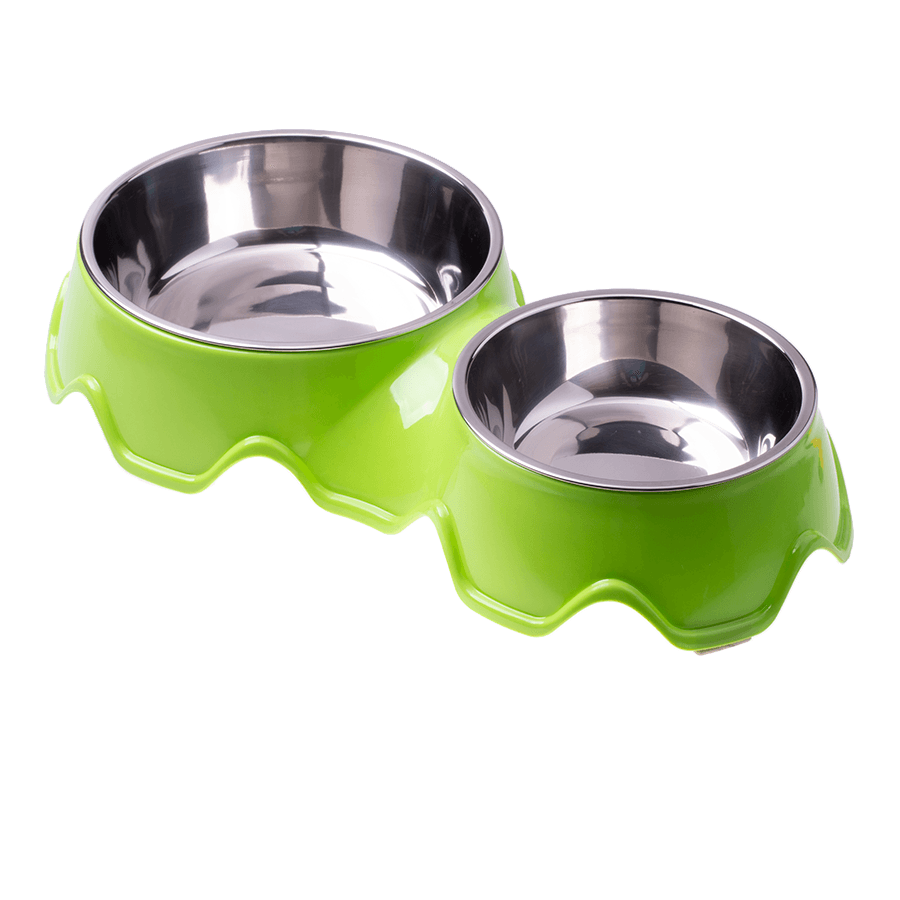 Podwójna miska ze stali nierdzewnej dla psa / kota - zielona