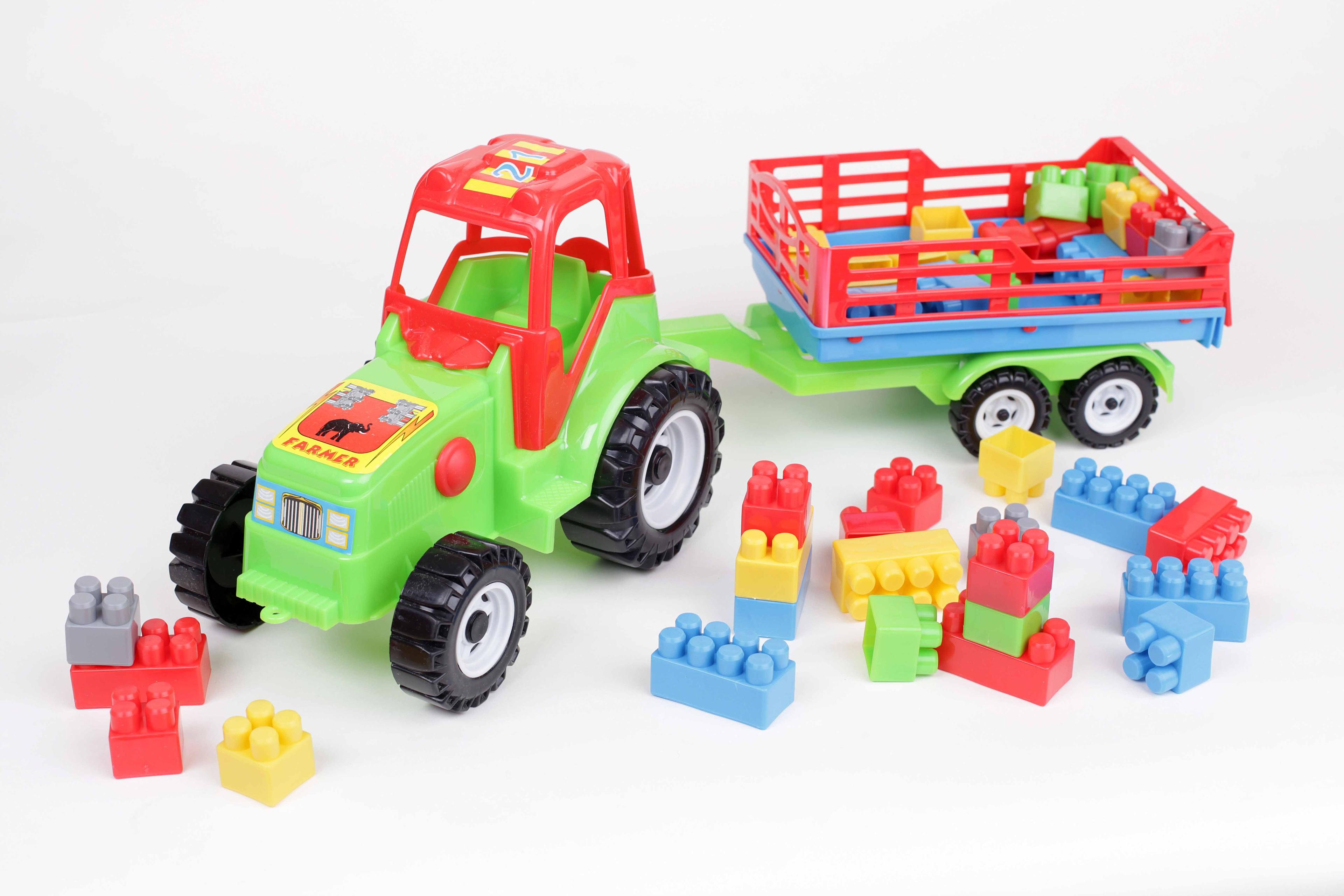 Tractor with trailer and blocks