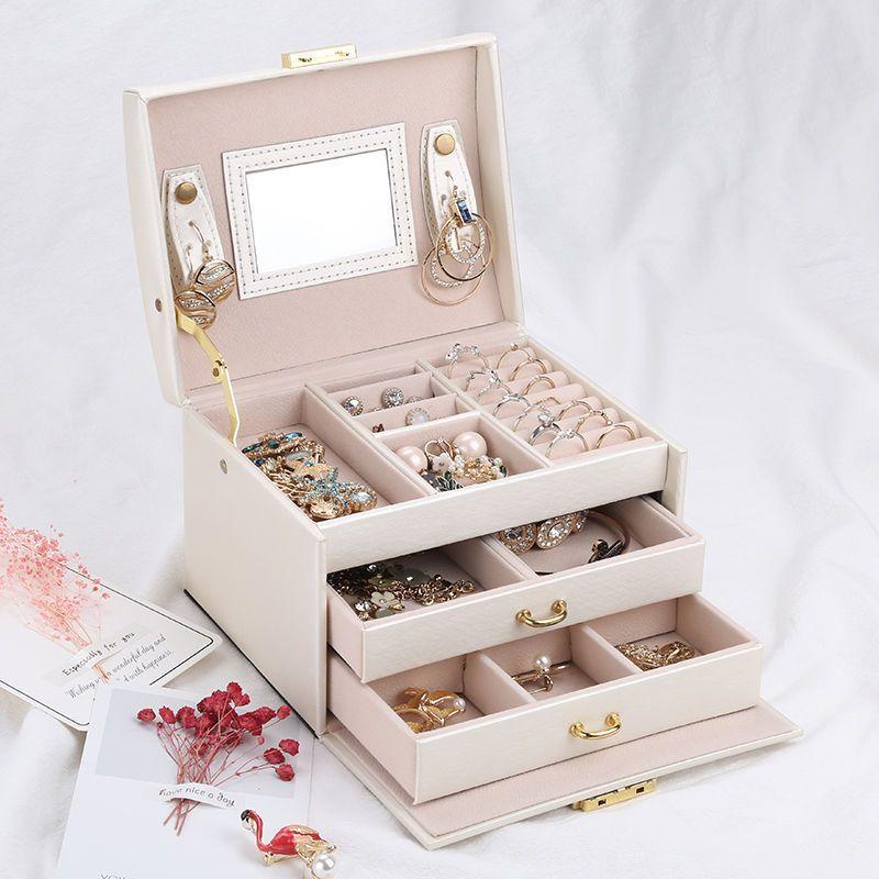 Wielopoziomowa szkatułka LELANI, kuferek na biżuterię Premium - jasnoróżowa