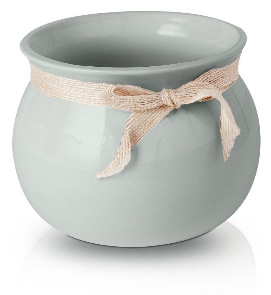 Ceramic pot with a ribbon - gray - LISBON collection