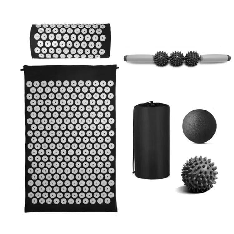 Acupressure set 5-in-1 : health mat with spikes + pillow - black