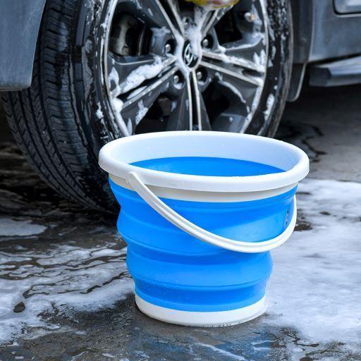 Silicone bucket 1.5L foldable - blue and white