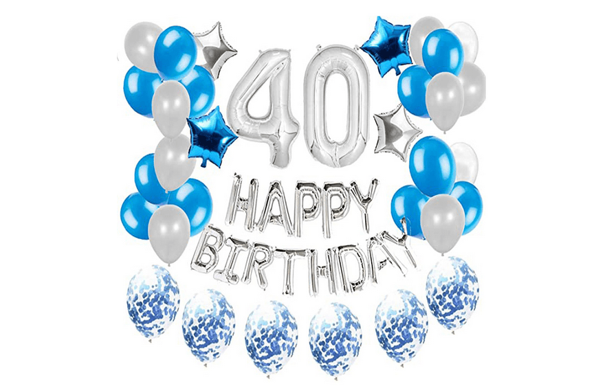 A set of balloons for 40th birthday - silver - blue