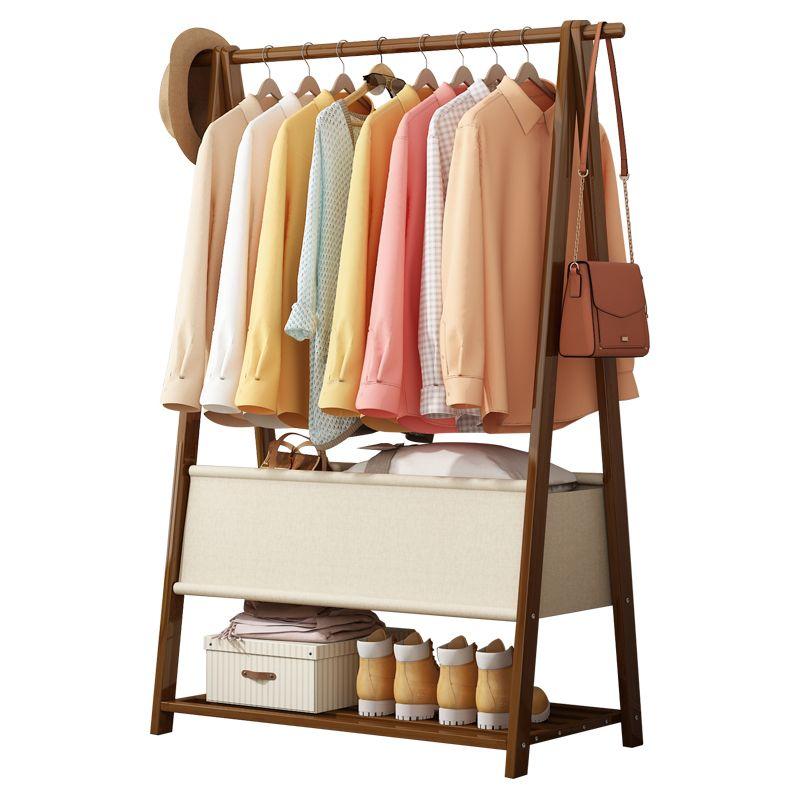 Bamboo freestanding trapezoidal clothes rack with canvas bag, length 66 cm
