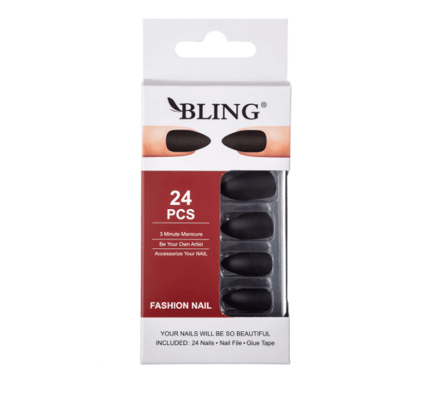 Sztuczne paznokcie, Tipsy BLING Fashion Nail (24 szt.) – czarne, matowe