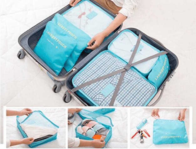 Zestaw organizerów podróżnych do walizki i szafy (6szt) - jasnoniebieski