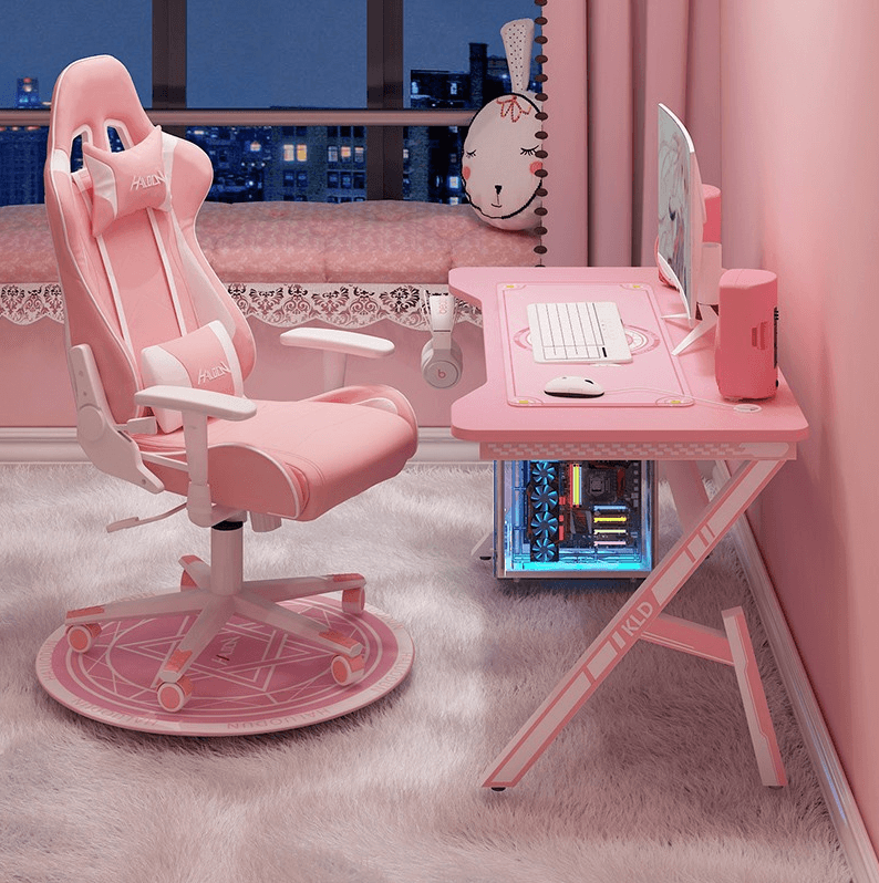 Zestaw gamingowy - Fotel dla gracza + biurko gamingowe 100 x 60 - różowy zestaw