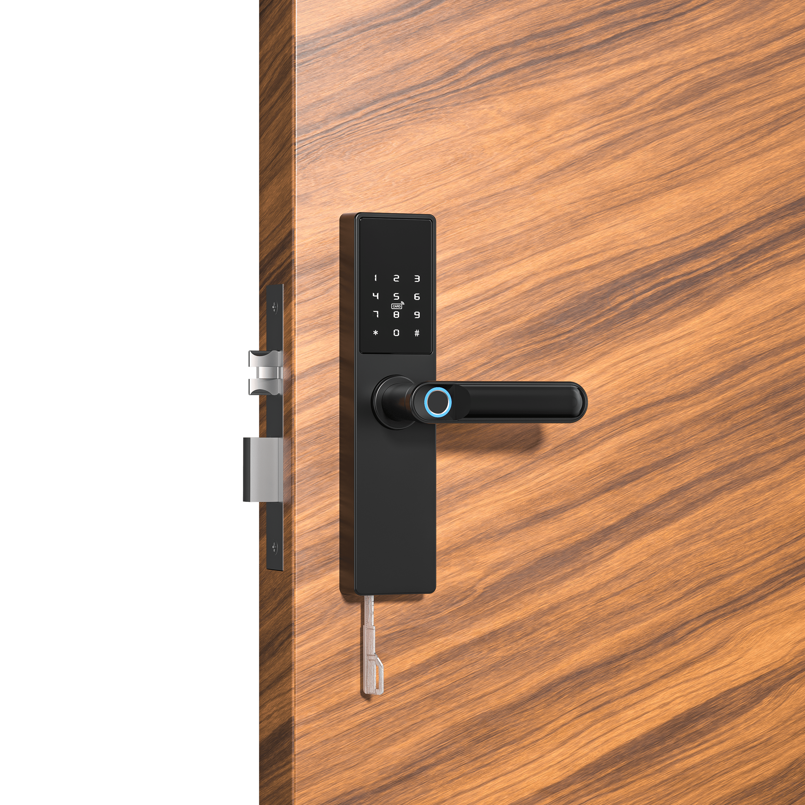 Inteligentna klamka do drzwi Tuya, Elektroniczny zamek do drzwi na odcisk palca, kod, Wi-Fi, RFID - czarna