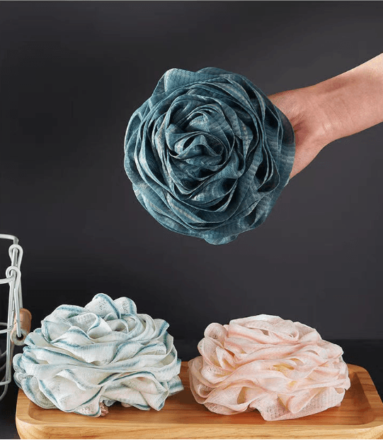 Washcloth, rose-shaped bath sponge - dark blue