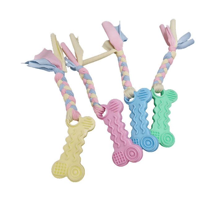 Colorful dog toy - chew with string, pink