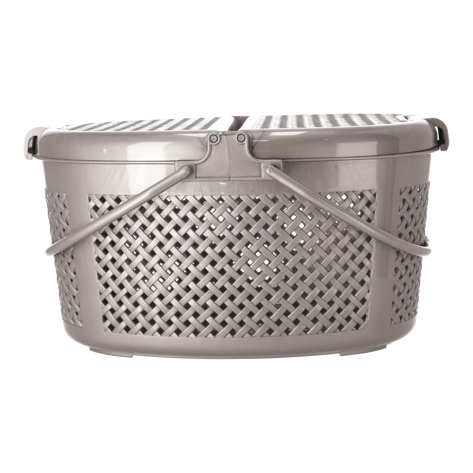 Closable oval picnic basket grey, POLISH PRODUCT