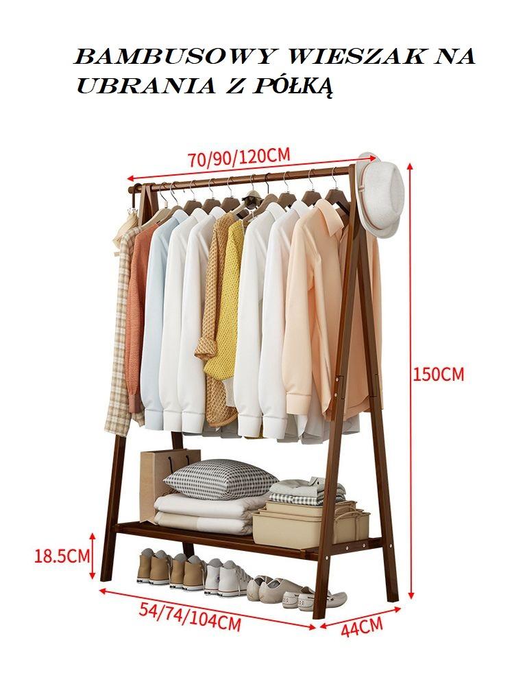 Folding bamboo free-standing trapezoidal coat rack with a shelf at the bottom, 50 cm length