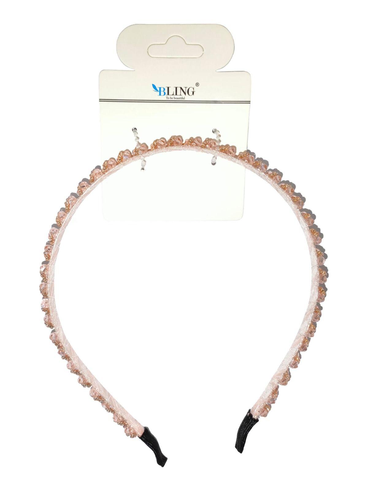 BLING diamond and gold braided hairband - light pink