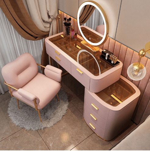 Glass dressing table with solid wood structure 80 cm - pink