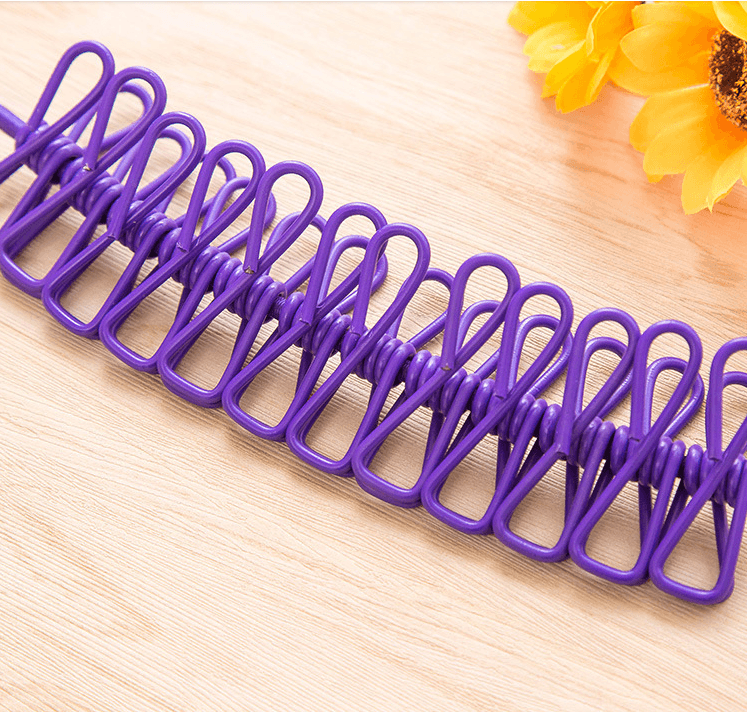 Elastic laundry rope with 12 buckles - purple