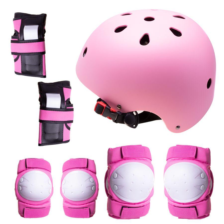 Helmet + protectors for roller / skateboard / bike - pink, size M