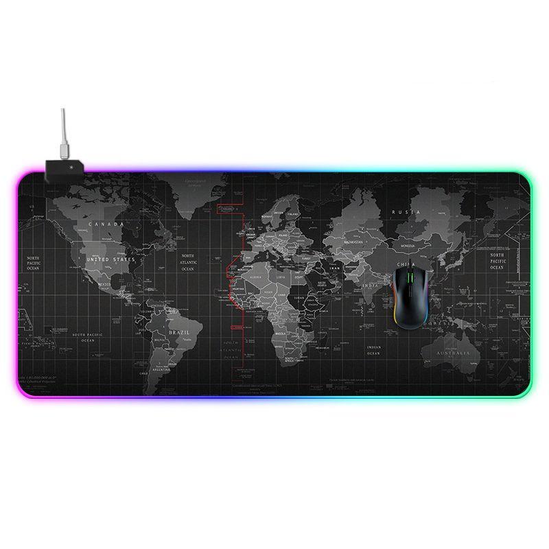 Gamingowa podkładka pod myszkę i klawiaturę dla graczy RGB LED 30x80cm - Mapa Świata