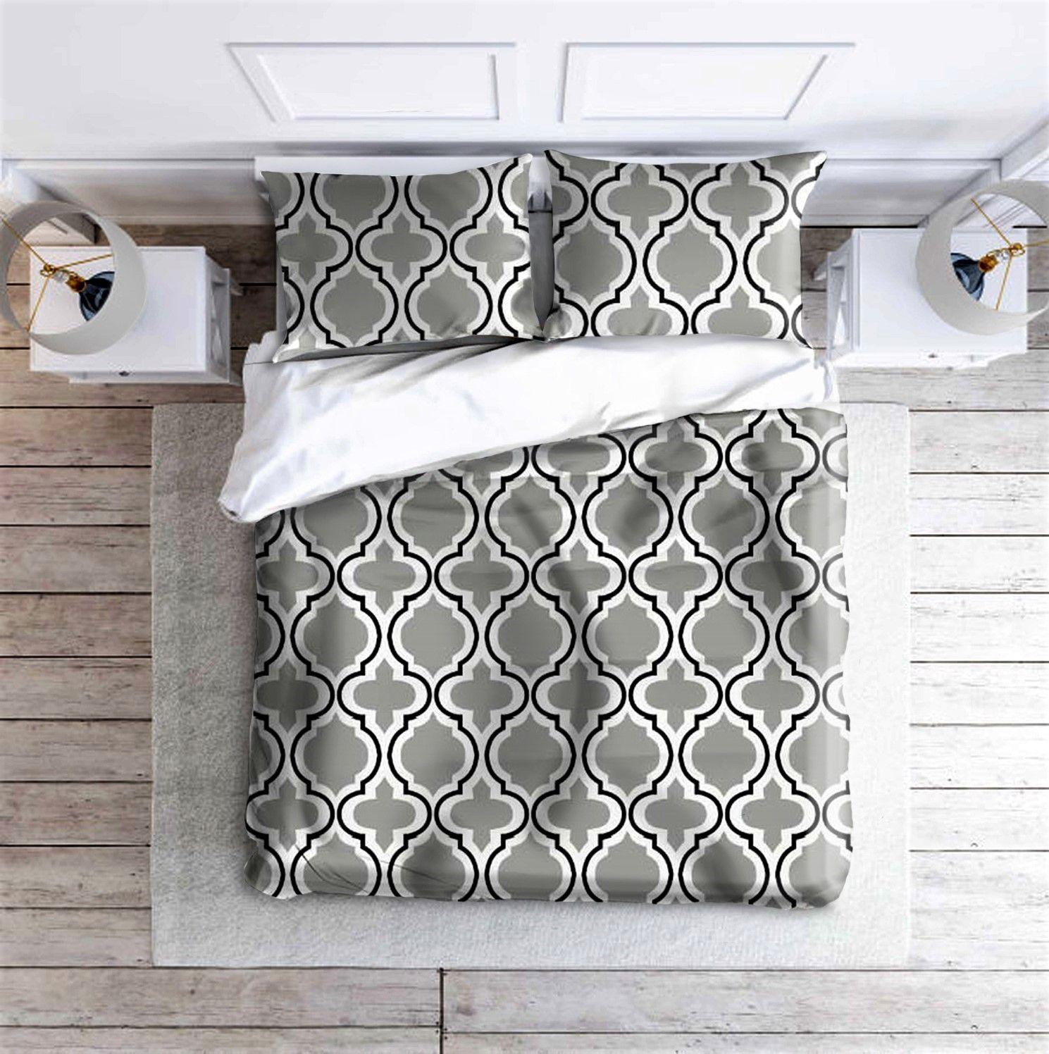 Cotton bed linen set 160x200 cm - oriental grey pattern
