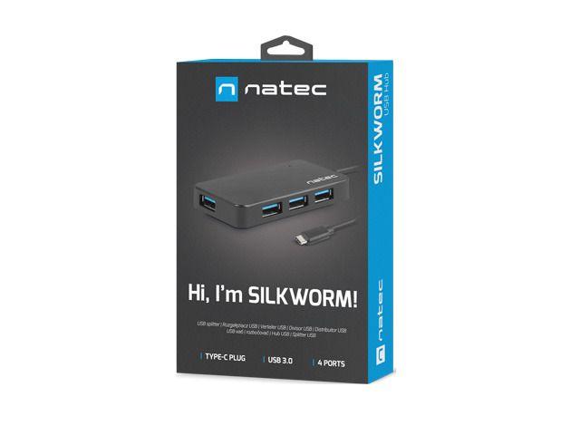 NATEC HUB USB 3.0 Silkworm 4 ports, USB-C, black