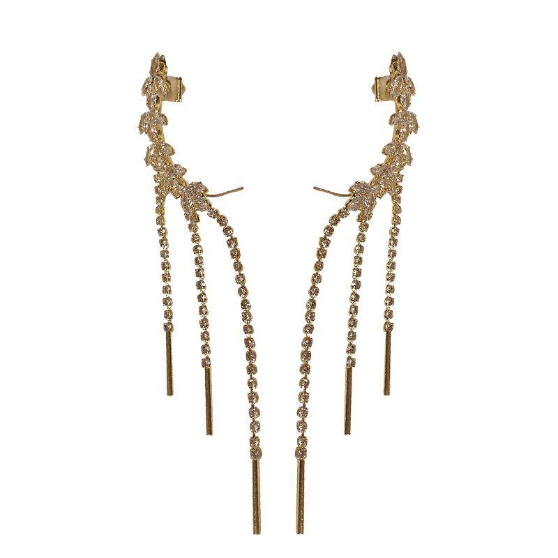 Long flowing crystal chain earrings - gold