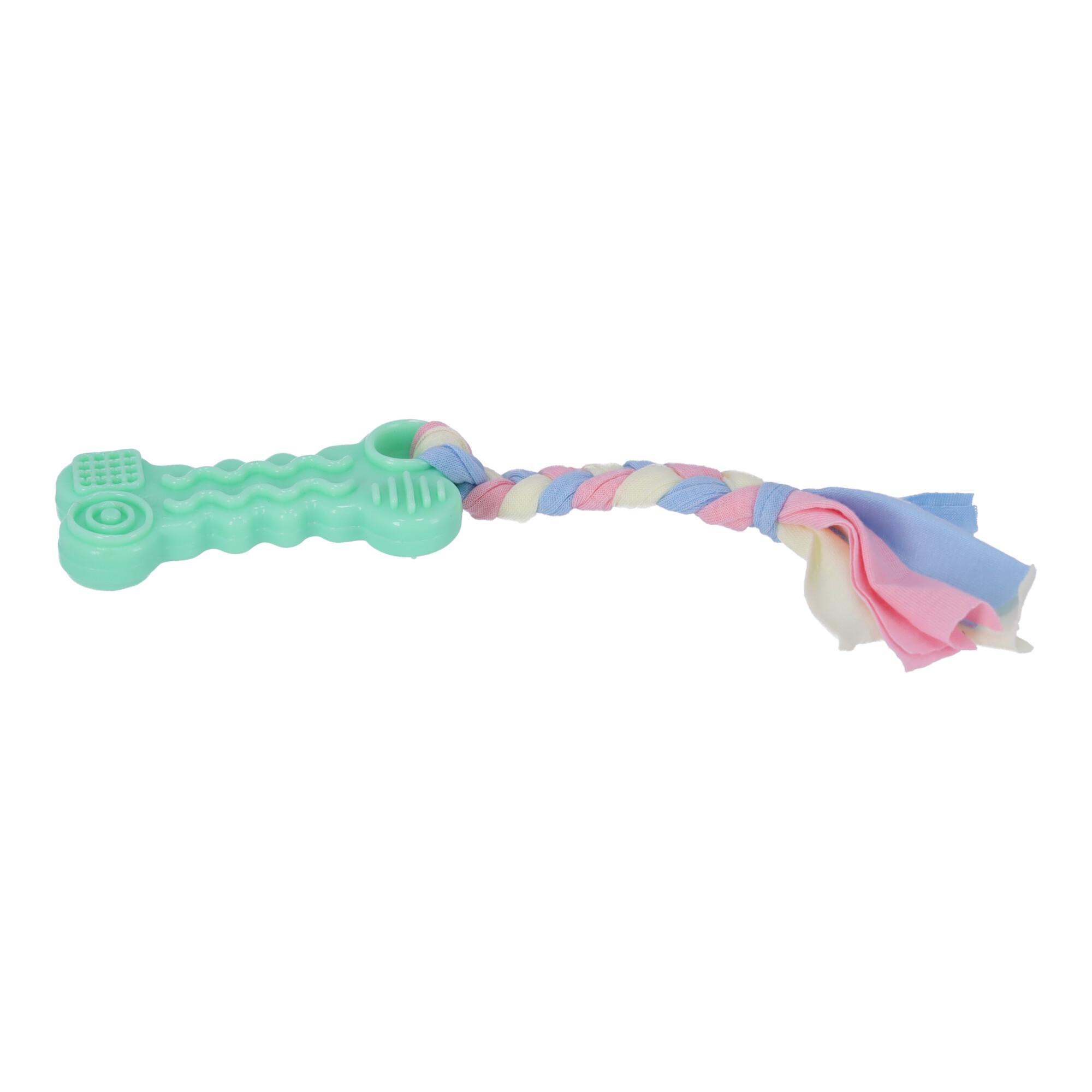 Colorful dog toy - chew with string, green
