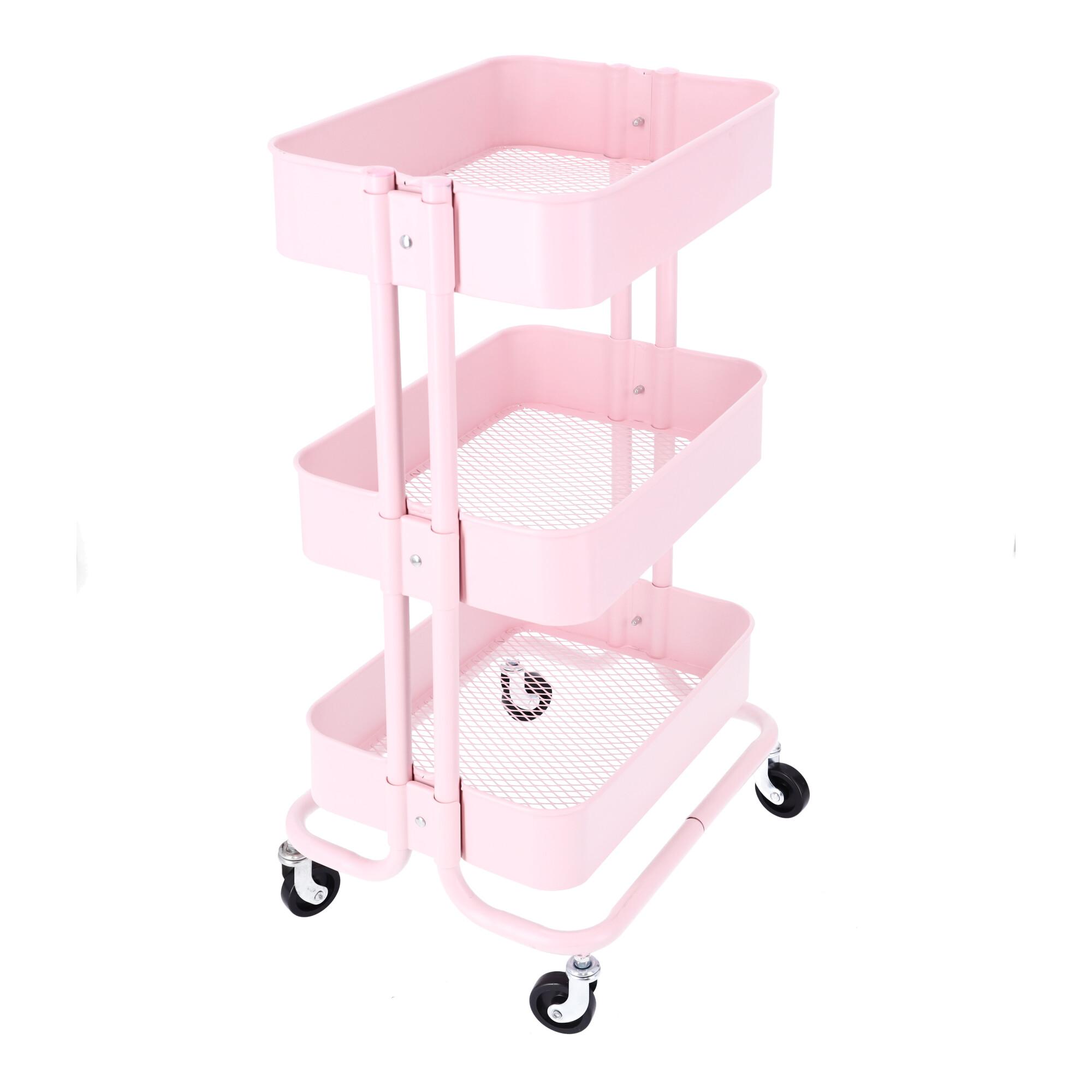 Multifunctional cabinet on wheels with three capacious shelves - pink