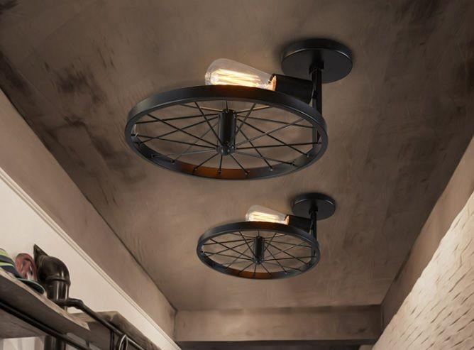 Wall lamp in the shape of a bicycle wheel, retro industrial style