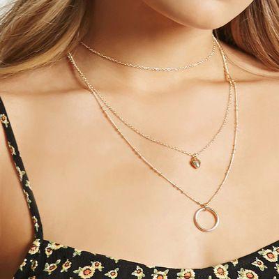 Necklace Celebrity triple heart with ring - gold