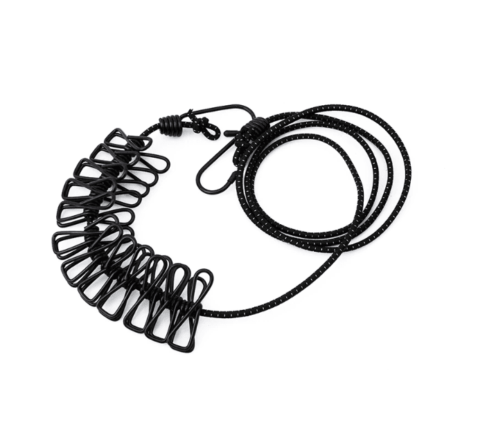Elastic laundry rope with 12 buckles - black